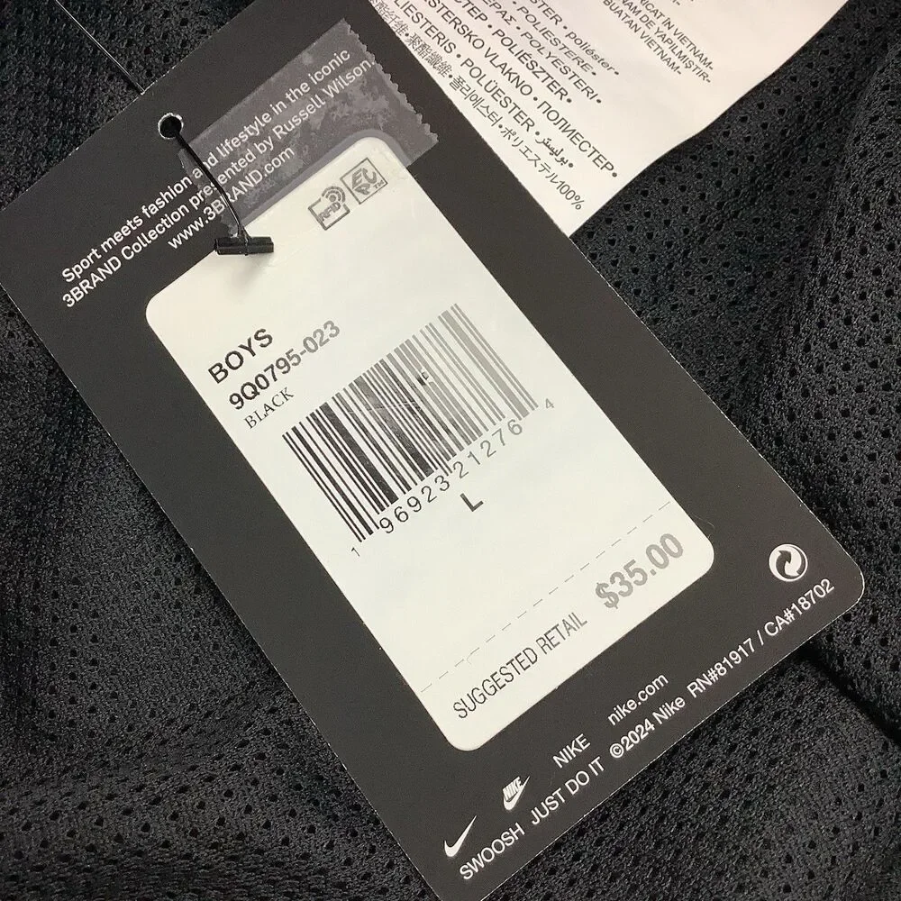 Nike 3Brand Russel Wilson Black Shorts Boys L 12 - 13 Years 7.5 Inseam Elastic